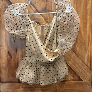 DO+BE Beige Polka Dot Puff Sleeve Blouse